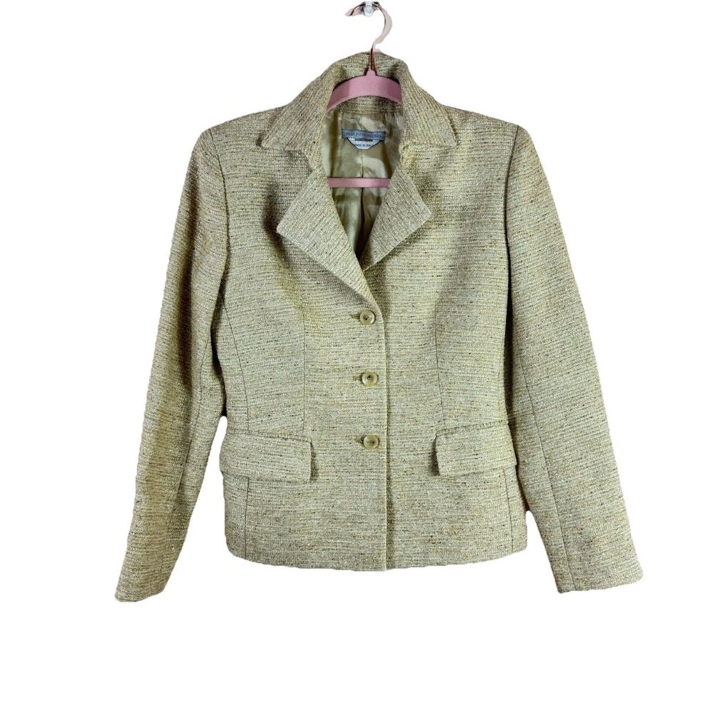 SAKS FIFTH AVENUE womens size 40 (12 US) champagne gold metallic tweed blazer